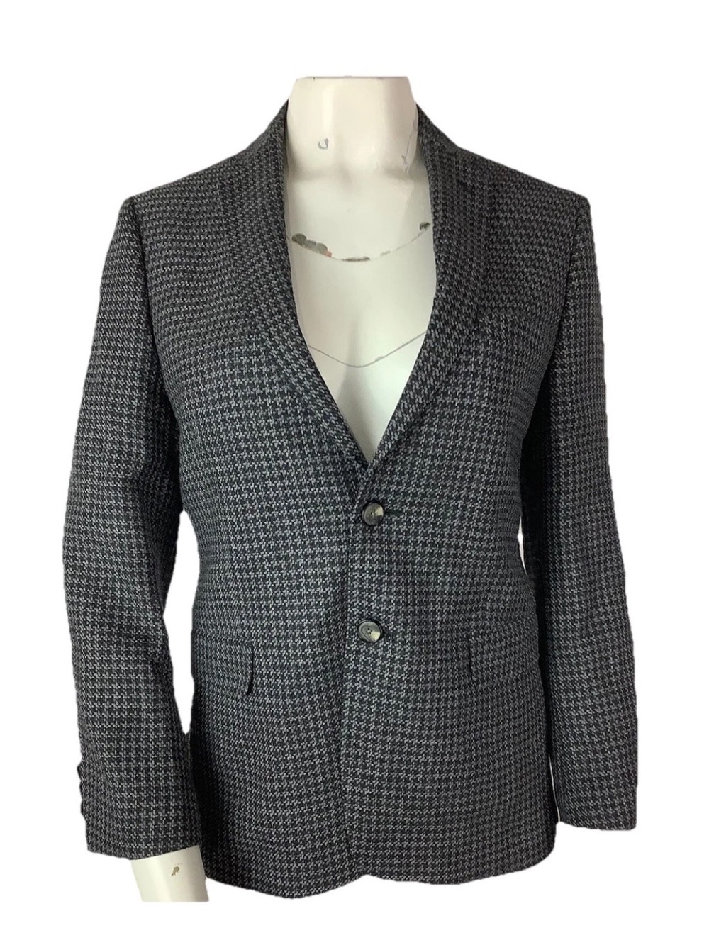 Tallia Womens Sz 16R 100% Wool Houndstooth Print Modern Look Blazer Gray